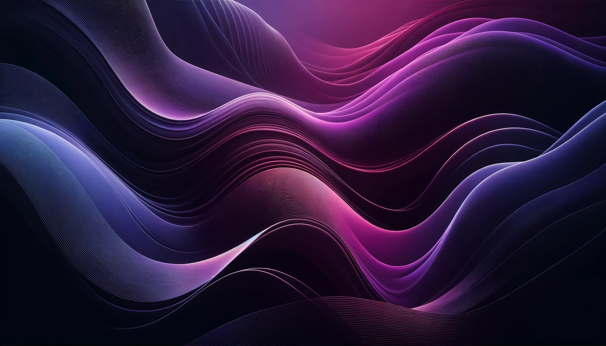 A simple and minimalist image featuring a solid background
  with dark violet and black full width wave shapes.